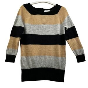 Kenar Sweater Womens Small Striped Angora-Nylon Blend Black Tan Gray Minimalist